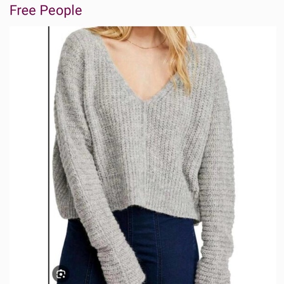 Free People Sweaters - Free People Moon Gray V-Neck Cropped Alpaca Wool Blend Sweater XS